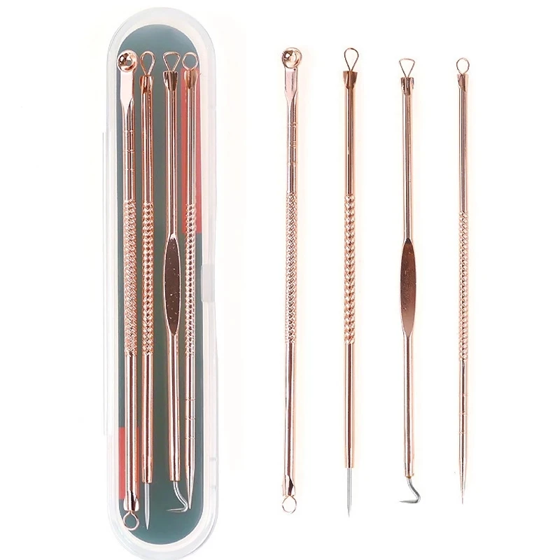 4 pz/set strumenti per la rimozione dei punti neri sottovuoto Comedone Acne brufolo estrattore di macchie cucchiaio per strumento per la cura della pelle del viso oro rosa