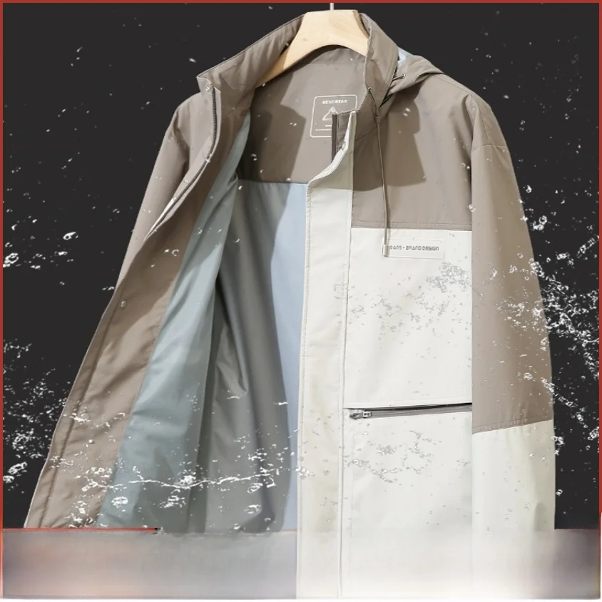 

High-End Men's Outdoor Casual Hooded Jaet Waterproof Windproof Tee-Proof Fabric Spor Leisure Sle Stand Fit ort S...