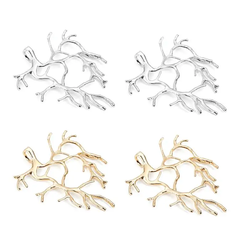 

5Pcs Copper Plating Silver Tree Branch Blank Base Pendants For Cabochon Cameo DIY Necklace Jewelry Making Accessories