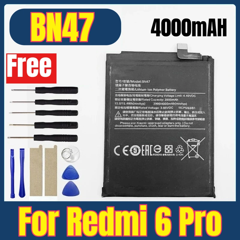 

BN47 4000mAh Mobile Phone Batteries for Redmi 6 Pro+Tools