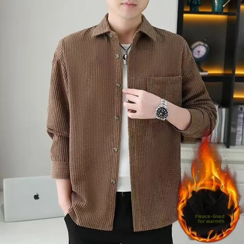 

Corduroy Plain Color Men's Long Sve irt Spring Autumn New Casual Trend Iron Free Jaet Coat Youth Warm Thiened Autumn