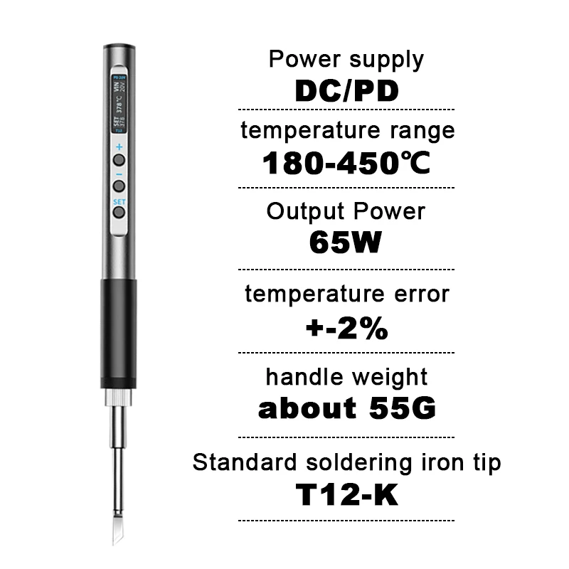 PTS100 T12 Lötkolben PD Netzteil 65 W Digitalanzeige Einstellbar Schnelle Heizung Tragbares Lötkolben-Kit