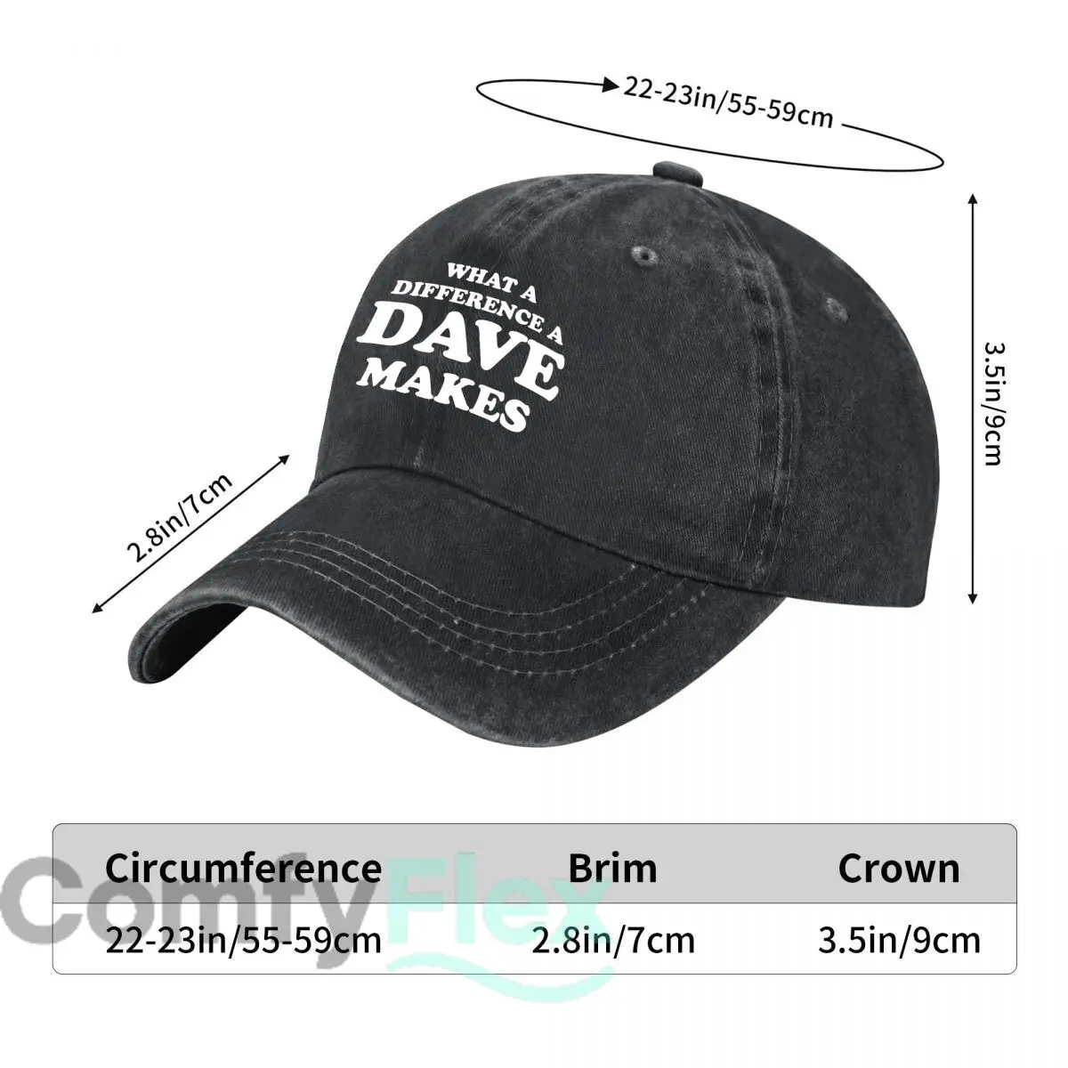 Lighthearted What a Difference a Dave Makes Text Baseball Cap Men Women Distressed Washed Sun Cap Outdoor Workouts Hat