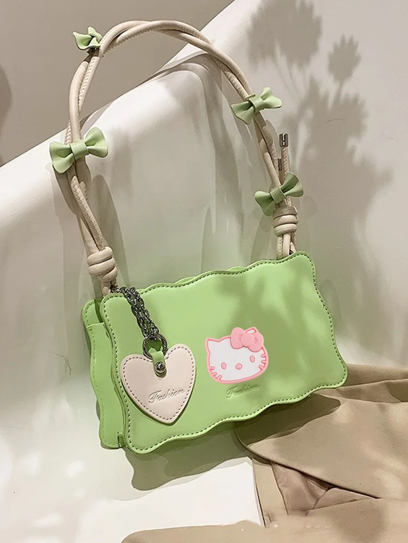 

Sanrio Female Fashion Shoulder Bag Tote Handbag Spring Summer New Bow Girl Small Square Bag Hello kitty Korean Underarm Bag