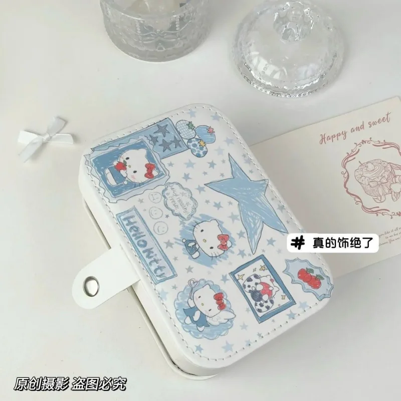 Hand-painted blue Kitty portable jewelry boxinsElegant large-capacity jewelry box for earrings, rings, and necklaces for travel view 4