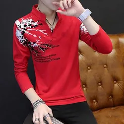 Fashion Stand Collar Casual Printed Letter T-Shirt Men's Clothing 2024 Spring New Loose Korean Tops All-match Tee Shirt