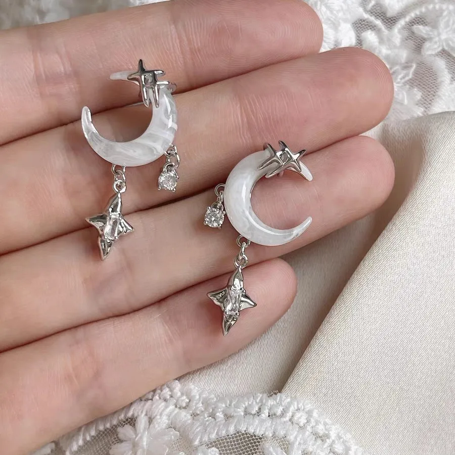 Earrings for Girls Asymmetrical Shining Star Moon Orecchini Donna Kolczyki Accesorios Para Mujer