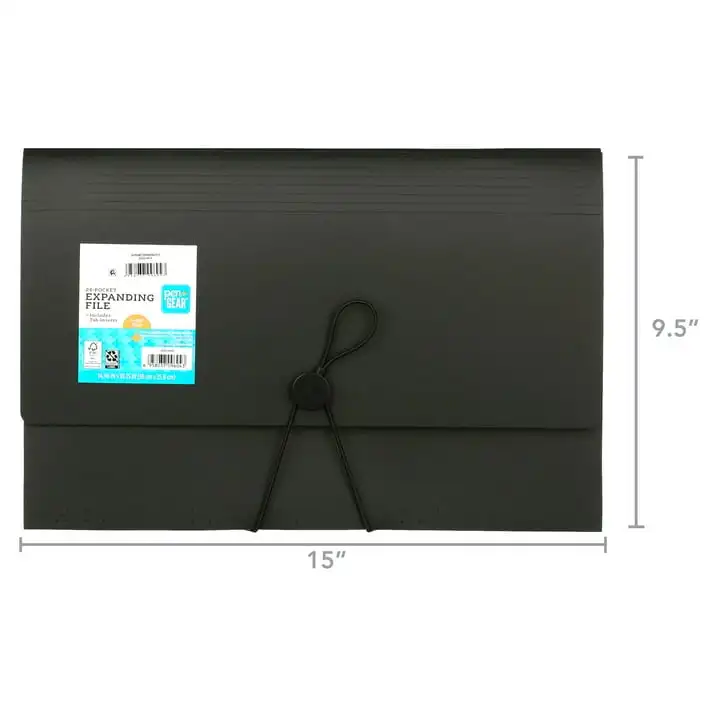 Pen+Gear 24-Pocket Poly Expanding File Organizer, Black File Folders, 10.16", New Freestanding