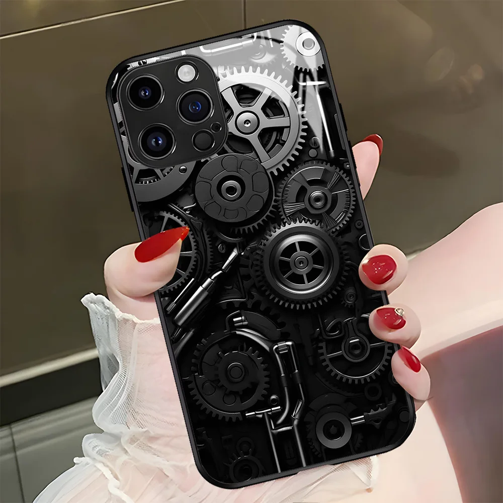 Mechanical wind device mobile phone case iphone1213 14 15promax mobile phone case high ground glass mobile phone case wholesale