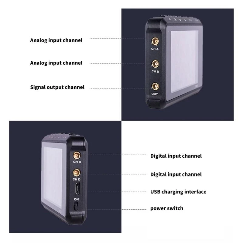 SZ Pocket Size Oscilloscope Built In 1000mAh Battery Digital Oscilloscope 100MSa/s Sampling Rate 4 Channel Signal Generator