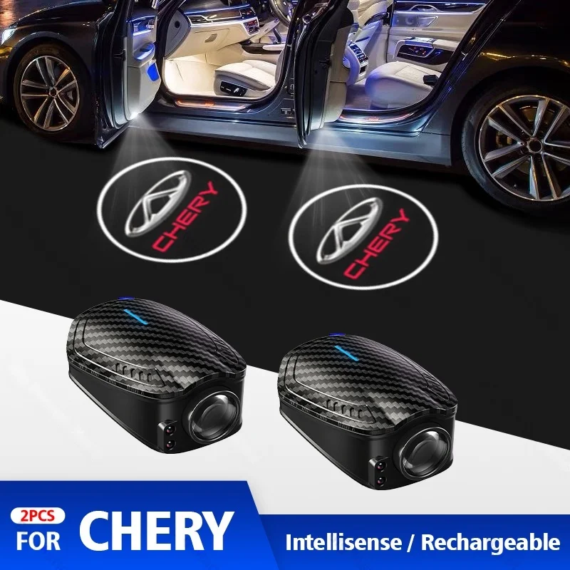 2pcs USB Rechargeable Car Door HD LED Lamps Projector Courtesy Welcome Lights For Chery Series Arrizo Tiggo 7 4 3 5 Pro 8 Plus