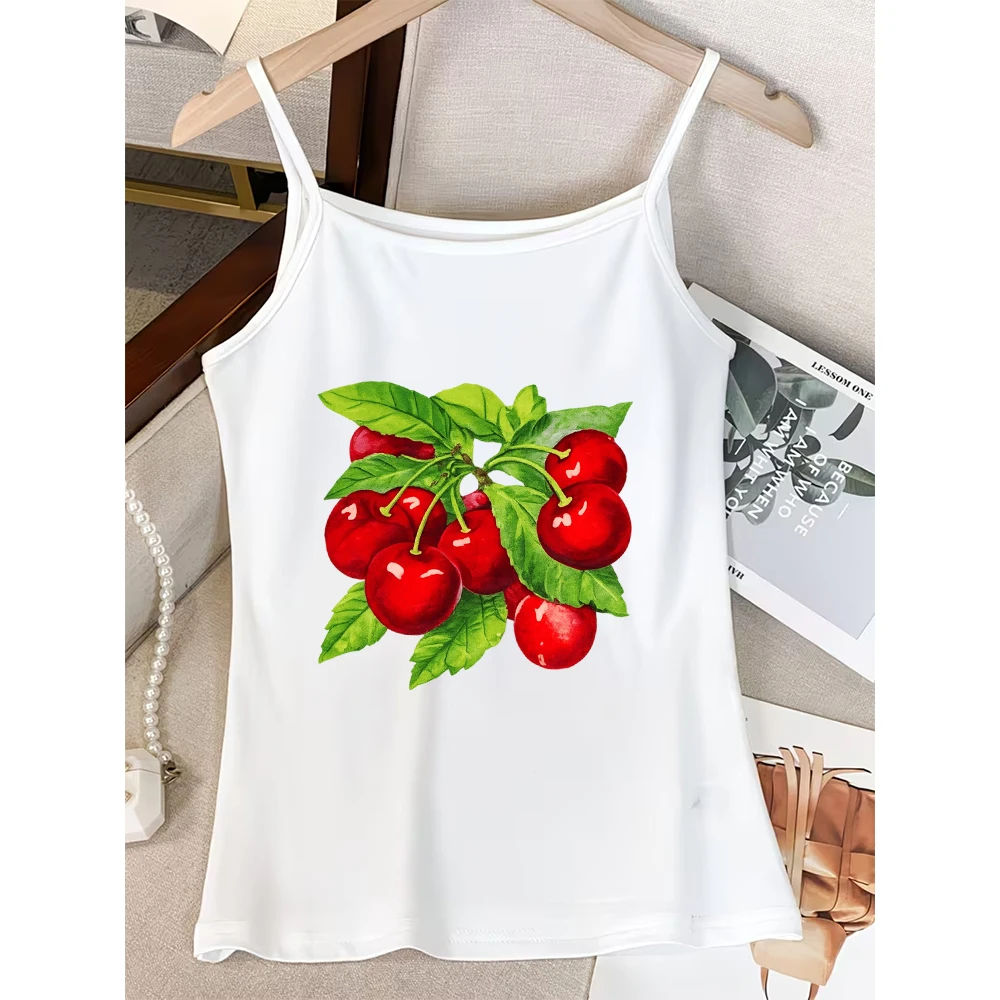 Fruit Lover Cami Women Funny Cherry Graphic Tank Top Sleeveless Vest Summer Trendy Vibrant Daily Wear Gift Girl Style Party Top