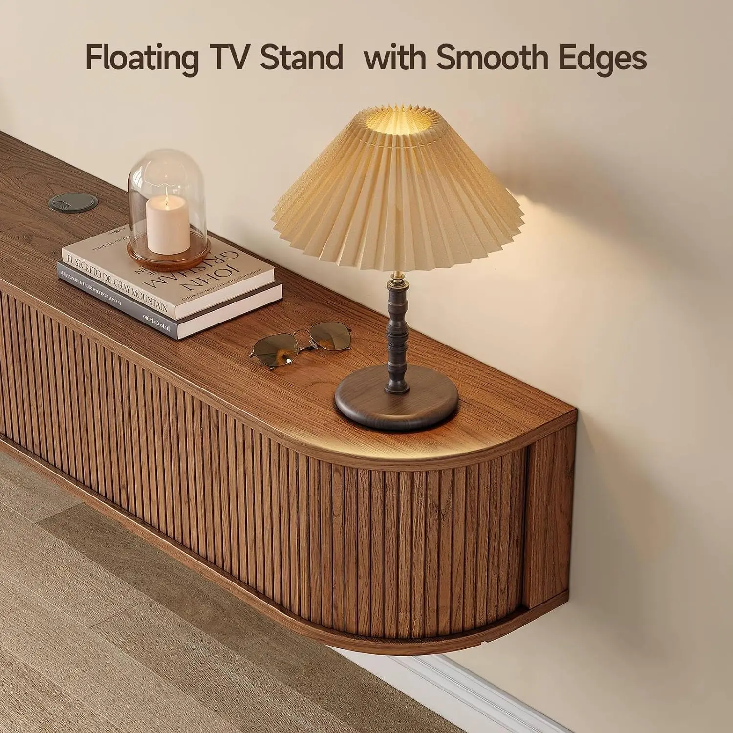 71 Floating TV Stand with Power Outlet for TVs up to 80, Walnut
