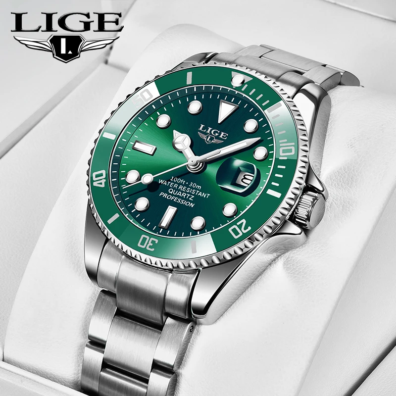 

LIGE Лучшие роскошные часы для мужчин, модные 30 м, водонепроницаемые, со светящейся датой, кварцевые наручные часы, повседневные деловые мужские часы Roloj Hombre