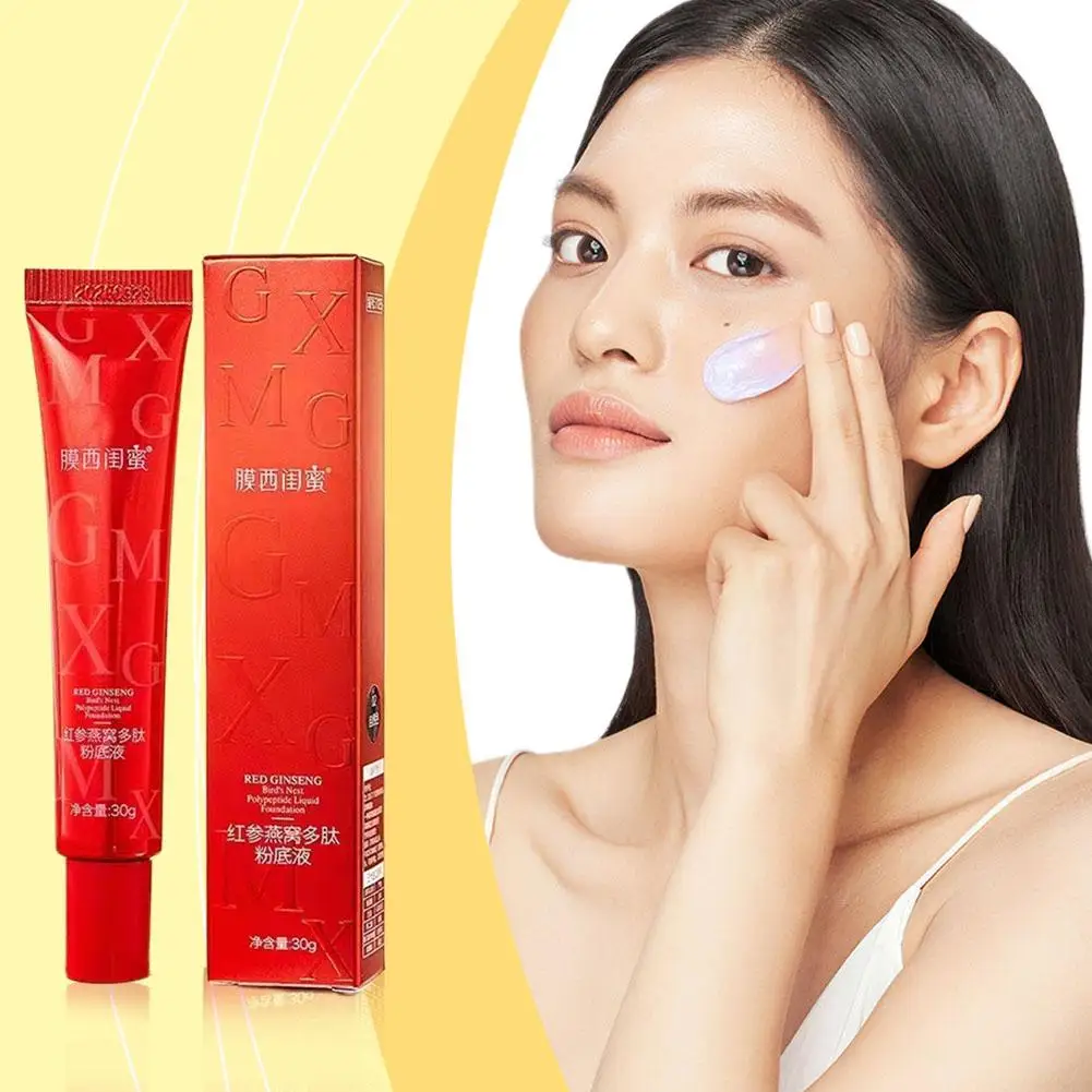 30g Foundation sarang burung dan Ginseng merah Makeup Concealer pengendali minyak wajah melembapkan kontrol minyak cair tahan lama T7p5