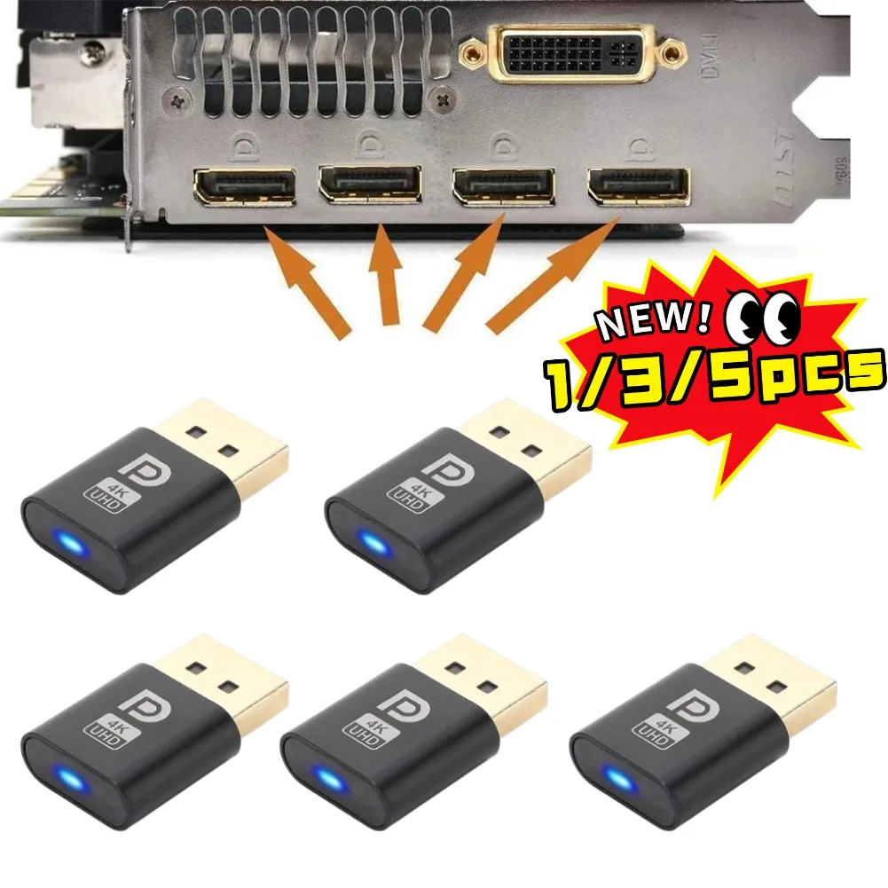 อะแดปเตอร์จอภาพเสมือน DP 1/3/5 ชิ้น 4K HDMI Dummy Plug DP VGA DVI Mini DP Display Emulator สำหรับอุปกรณ์เสริมคอมพิวเตอร์ตั้งโต๊ะ