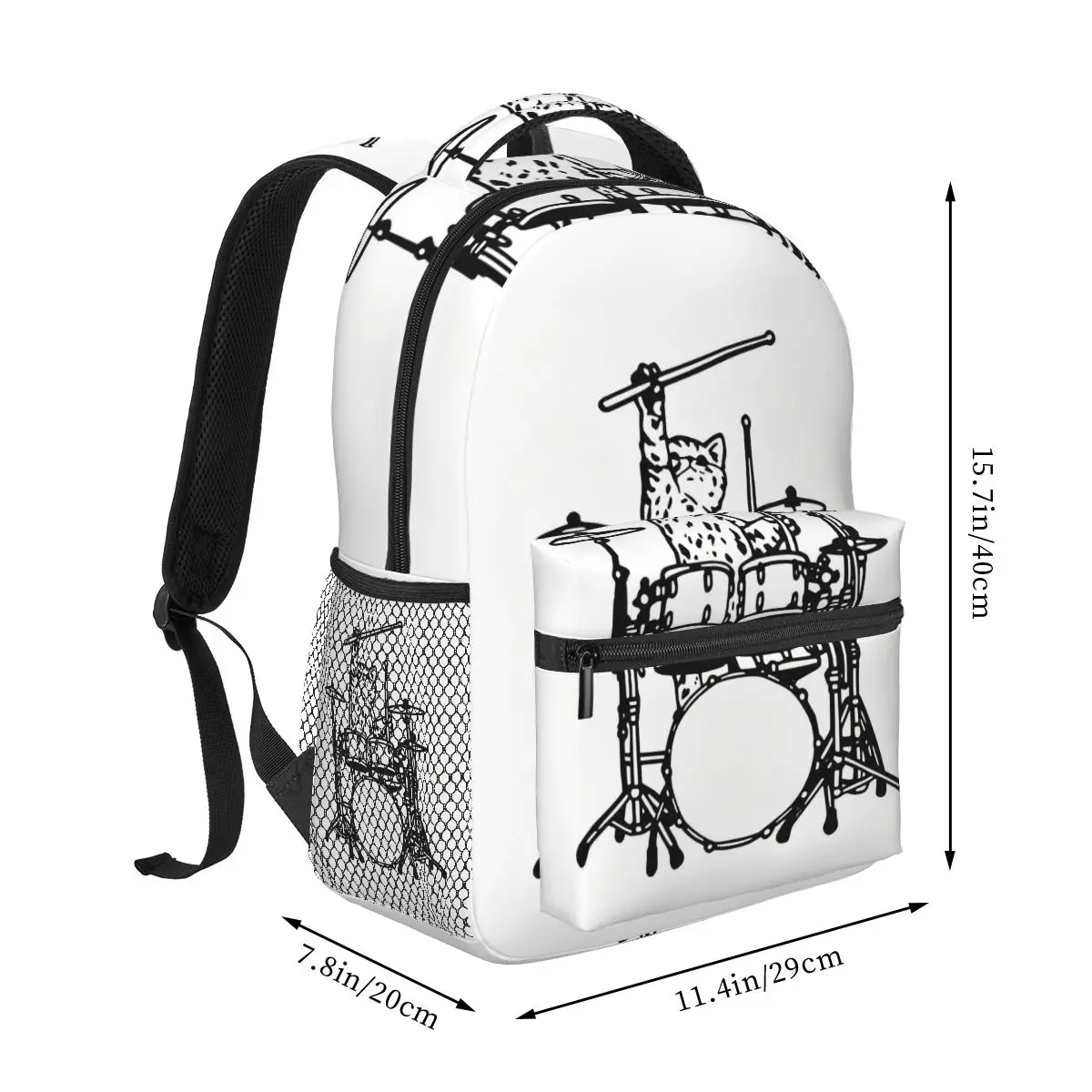 Funny Music Cat Print Backpack Student Boys Girls BookBag Kids School Bag Computer Shoulder Bags for Men Women