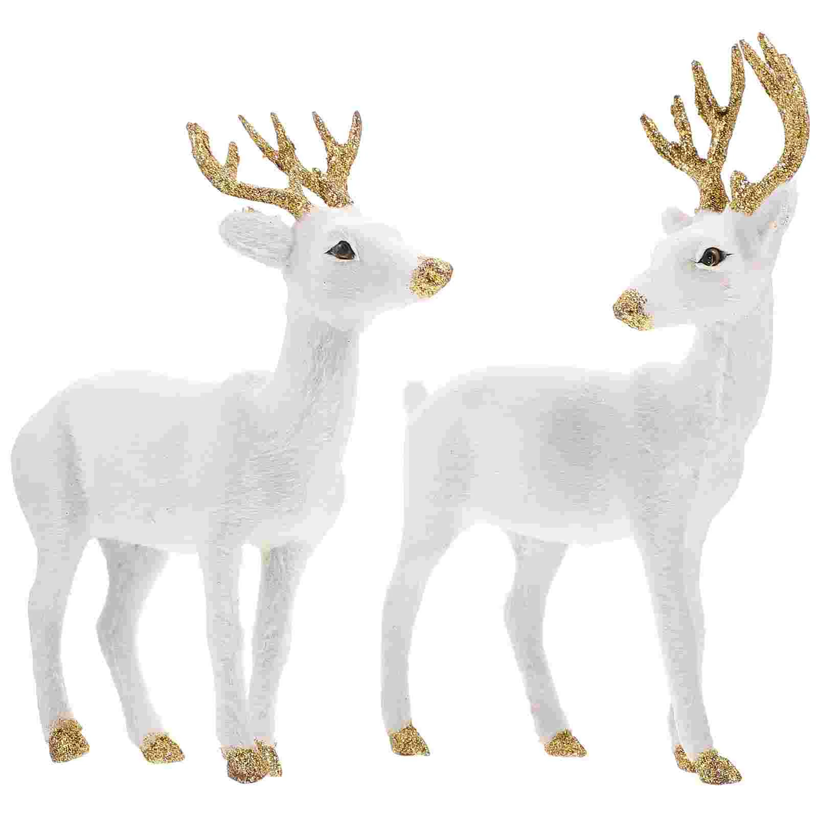 

2 Pcs Simulated Sika Deer Elk Statue Holiday Fireplace Adornment Shape Handicraft White Plush Decors