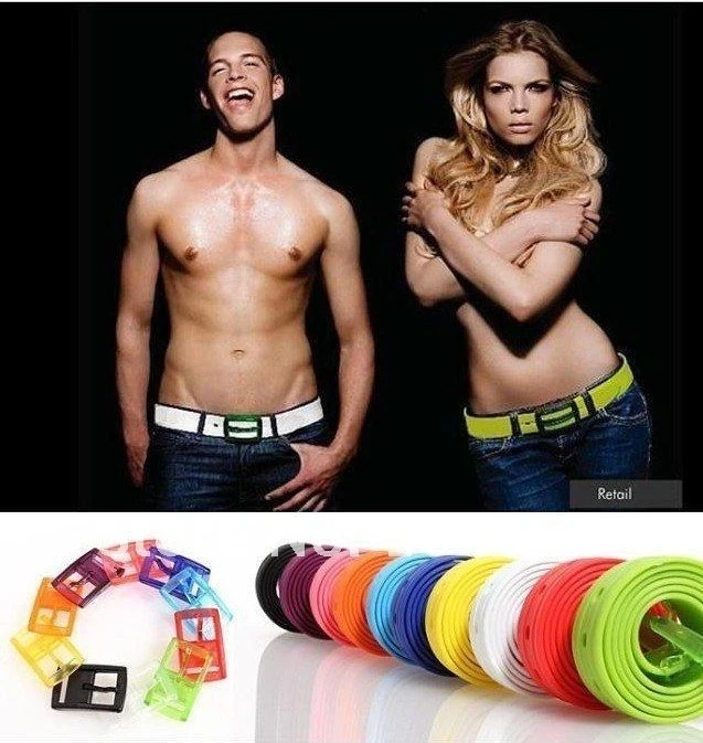 Wedding Groom Bride Candy Color Belt Silicone Jelly Belt Colorful Silicone Fashion Belt for Male And Female Green Belt Allergy