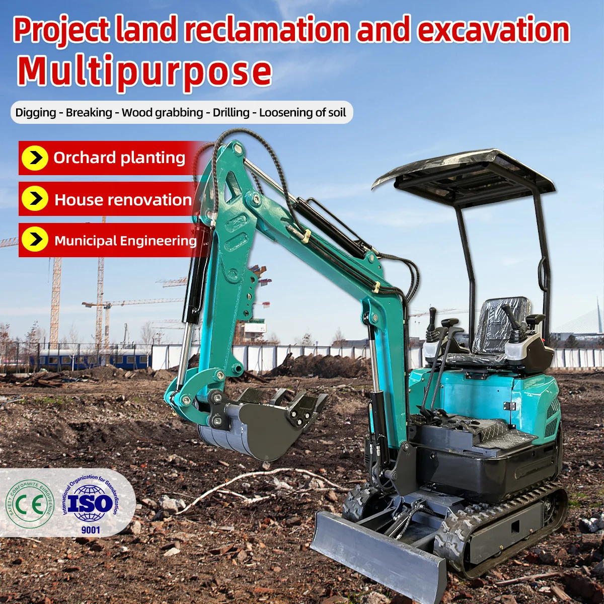 Excavator Mini MD Diesel dengan Aksesoris, Pengiriman DDP, Excavator Kecil Hidrolik, Aksesoris Lengkap, Excavator Pertanian untuk Kubota