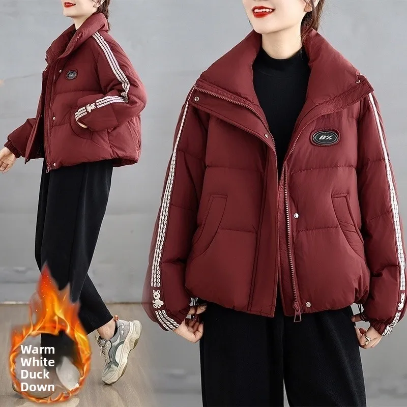 

ort Women's down Jaet 2025 Winter Faion Slimming White Du down Warm Stand Collar Pure Color Outerwear Ci Casual
