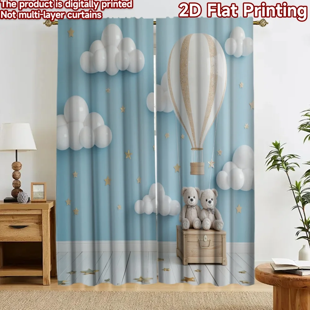 2D flat 2pcs Curtain Modern Minimalist Style Curtains Hot Air Balloon Clouds Digitally printed polyester Holiday Decorations Use
