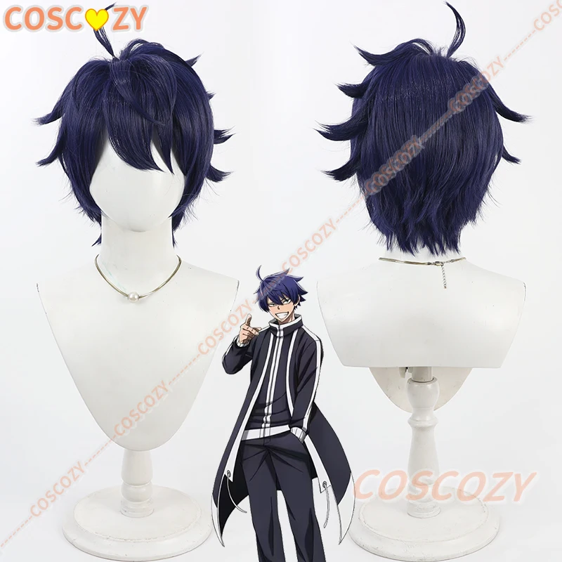 Anime Tougen Anki Shiki Ichinose Dark Blue Hair Cosplay Wig for Men Boys