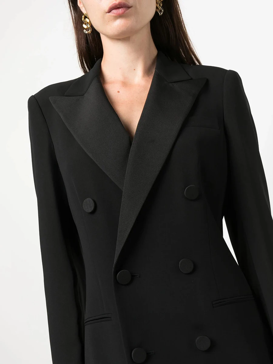 TWOTWINSTYLE الصلبة تقسم مزدوجة الصدر بليزرات طويلة للنساء التلبيب طويلة الأكمام تونك الحد الأدنى السترة الملابس النسائية جديد