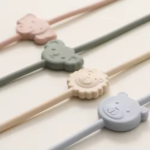 6pcs Baby Silicone Toys Straps ,Cartoon Animal Shape Anti-Lost Adjustable Pacifier Chain For  For Strollers, High Chairs - Image 4