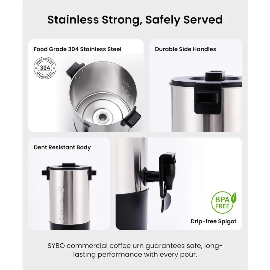 SRCP40C 상업용 스테인리스 스틸 퍼콜레이트 커피 메이커 핫 워터 디스펜서 케이터링용 핫 음료 디스펜서 45컵 4.5L