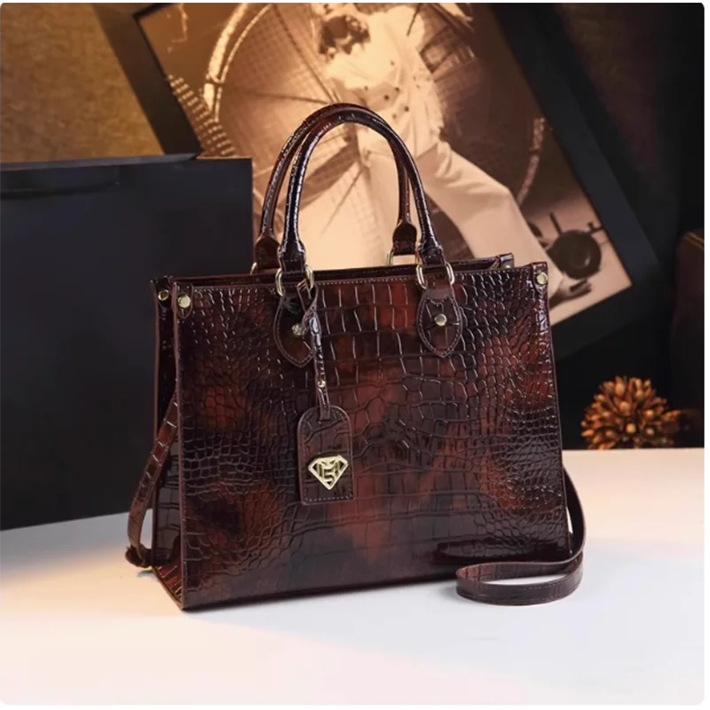 

Genuine leather Women's Bag With Crocodile Pattern luxury Handbag, New Fashionable And Versatile Single Shoulder Crossbody Bag