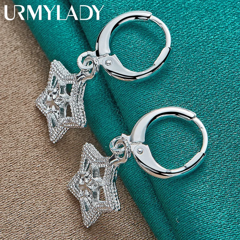 

URMYLADY 925 Sterling Silver Star Earrings For Women Fashion Wedding Engagement Party Charm Jewelry