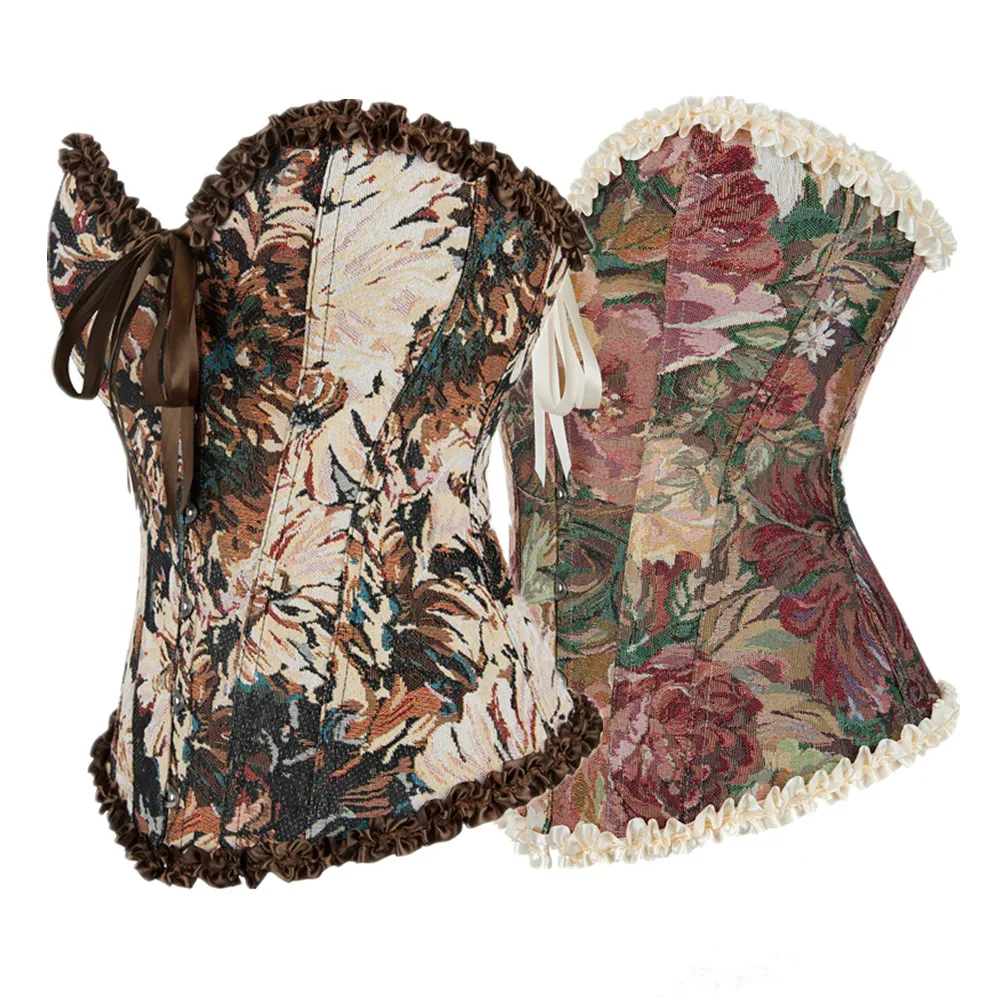 

Женский викторианский винтажный корсет-топ с принтом, на шнуровке, с косточками, утягивающий, готический, в стиле бурлеск, для клуба