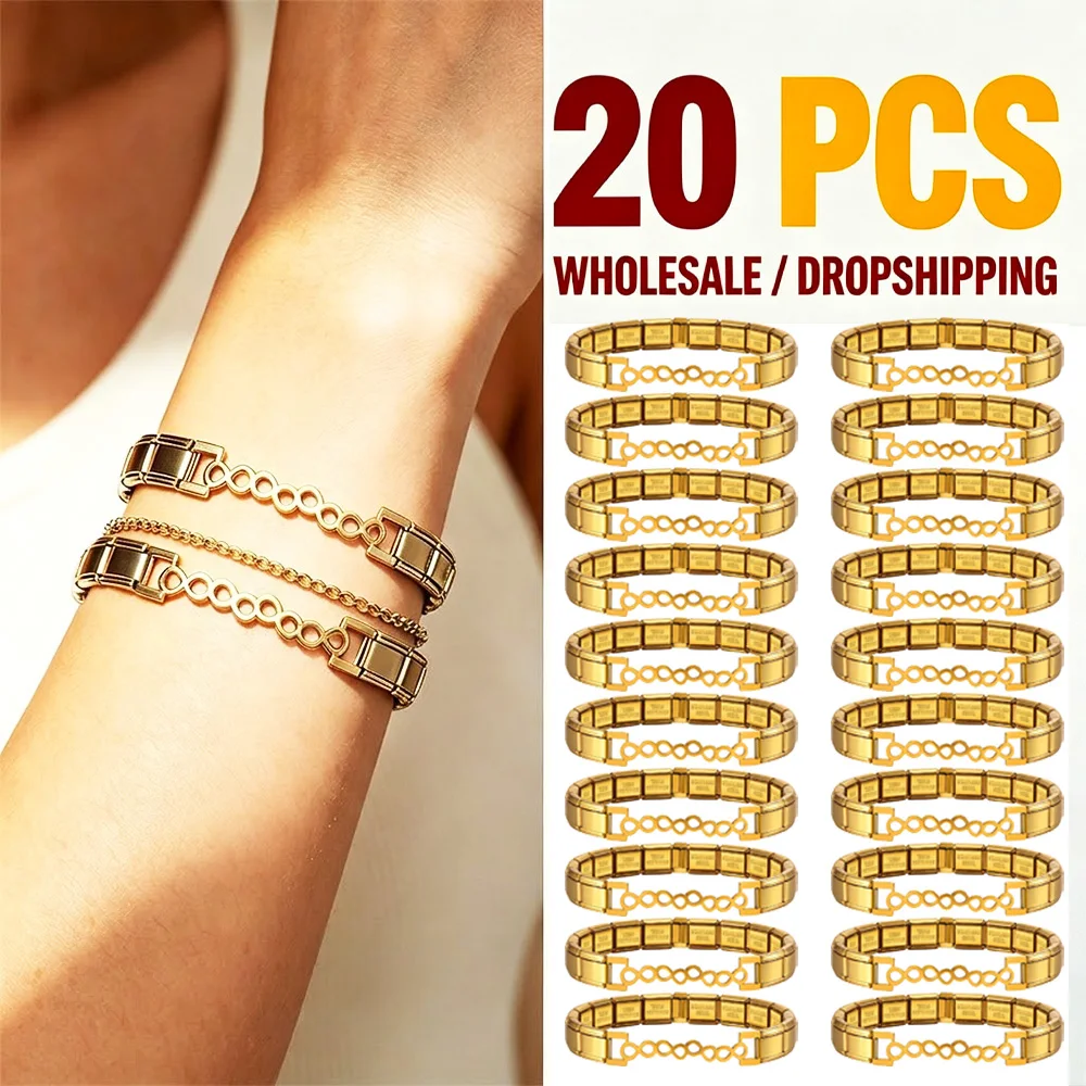 Wholesale 20Pcs Italian Charm Bracelet Bulk Stainless Steel Tarnish Free Modular Link Chain Customizable Jewelry Y2K Aesthetic