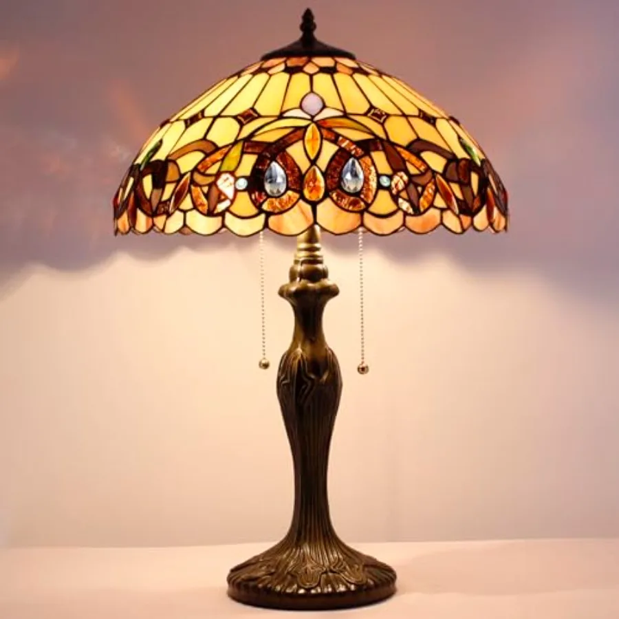 تيفاني نمط الجدول مصباح ملون الزجاج الملون الصفاء الفيكتوري أباجورة 16X16X24 بوصة مكتب ضوء مع قاعدة معدنية ديكو