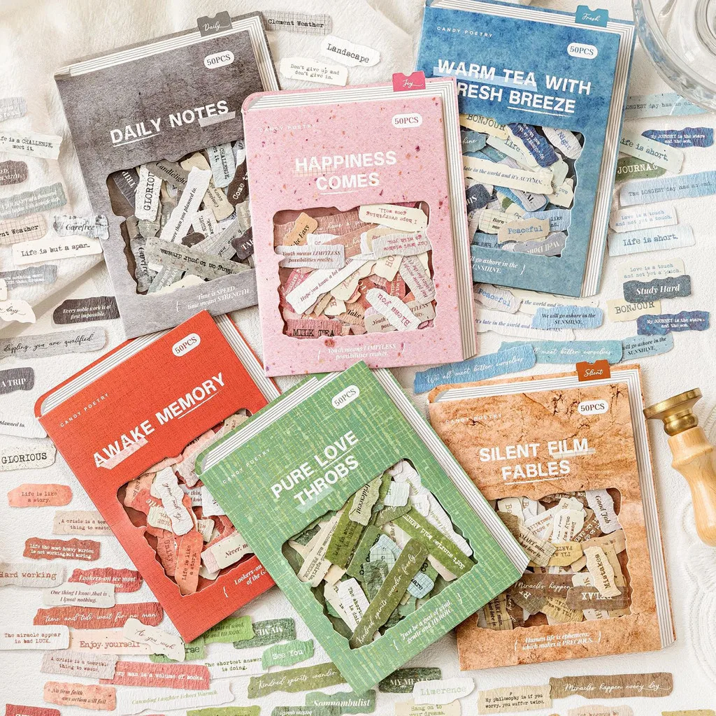 50 قطعة ملصق التسمية الإنجليزية DIY بها بنفسك مذكرات لاصقة تزيين ألبوم سكرابوكينغ غير المرغوب فيه مجلة كلية القرطاسية مخطط #3