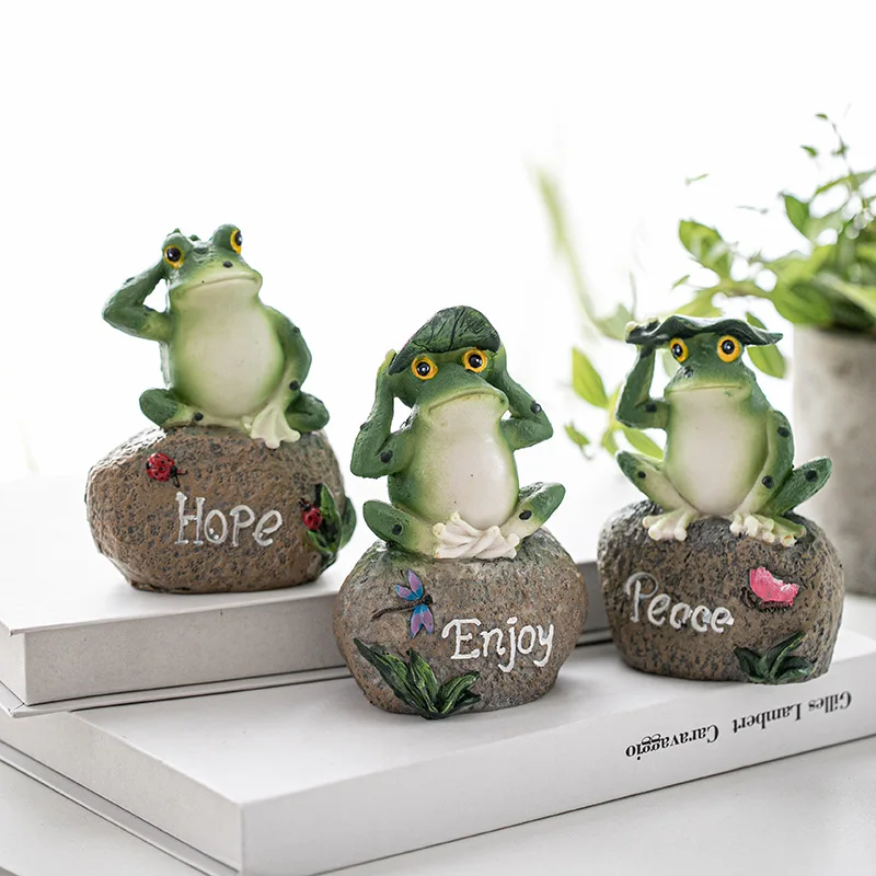 Resin Frog Animal Figurines Garden Ornaments Outdoor Miniature Figurinies Welcome Art Yard Home Decor