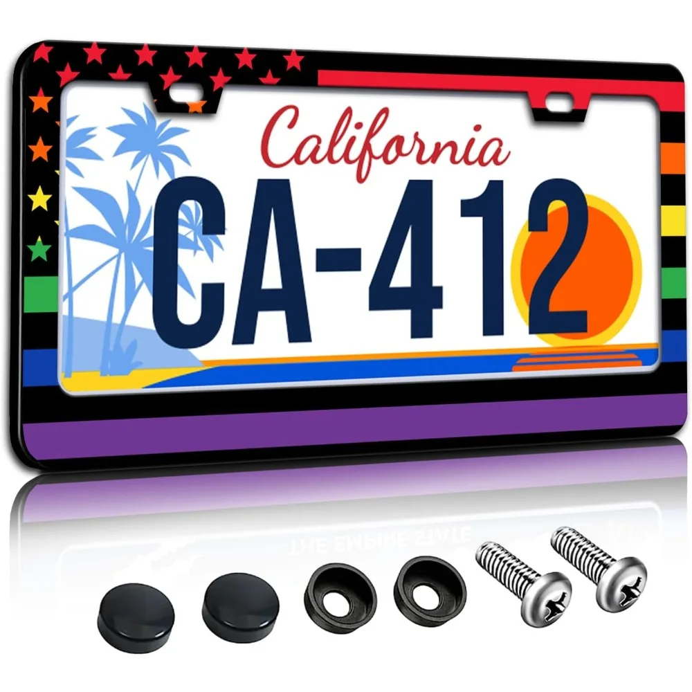 Gay-Pride-License-Plate-Frame-Rainbow-American-Flag-License-Plate-Holder-for-Car-Decor-Parts-Stainless-Steel-License-Plate-Cover