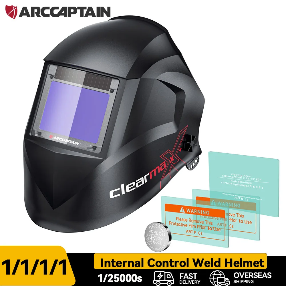 ARCCAPTAIN Schweißhelm, interne Steuerung, automatische Verdunkelung, 1/1/1/1 True-Color-Schweißmaske, 4-Lichtbogensensor für MMA WIG MIG CUT Grind