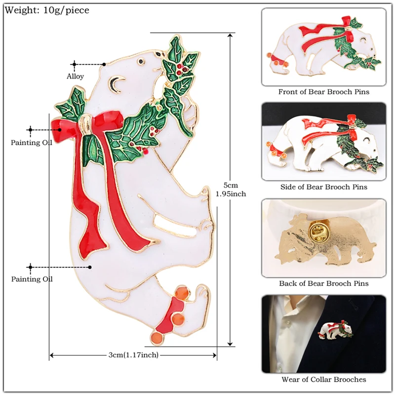 Christmas Gift Lovely Polar Bear Brooch Pins Men Badge Ornaments Cartoon Enamel Bow Leaf Bear Brooches Women Fashion Accessories