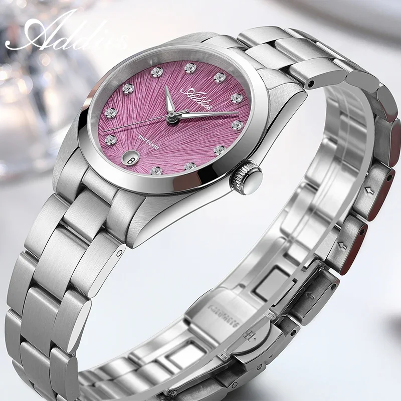 ADDIES Women Quartz Watch 31mm 316L Stainless Steel Luxury Ladies Wristwatch 50M Waterproof Sport BGW9 Luminous Date Watch Gift