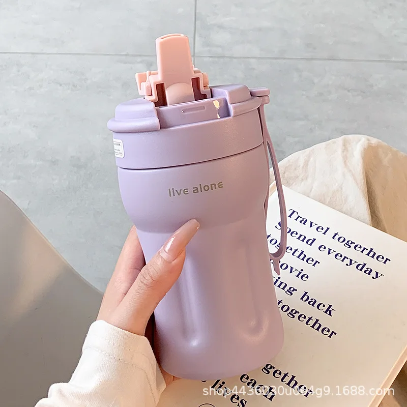 Thermal Insulation Portable Water Bottles Cup with Straw Stainless Steel Aesthetic Water Bottle Travel Mug Coffee Thermos - Image 4
