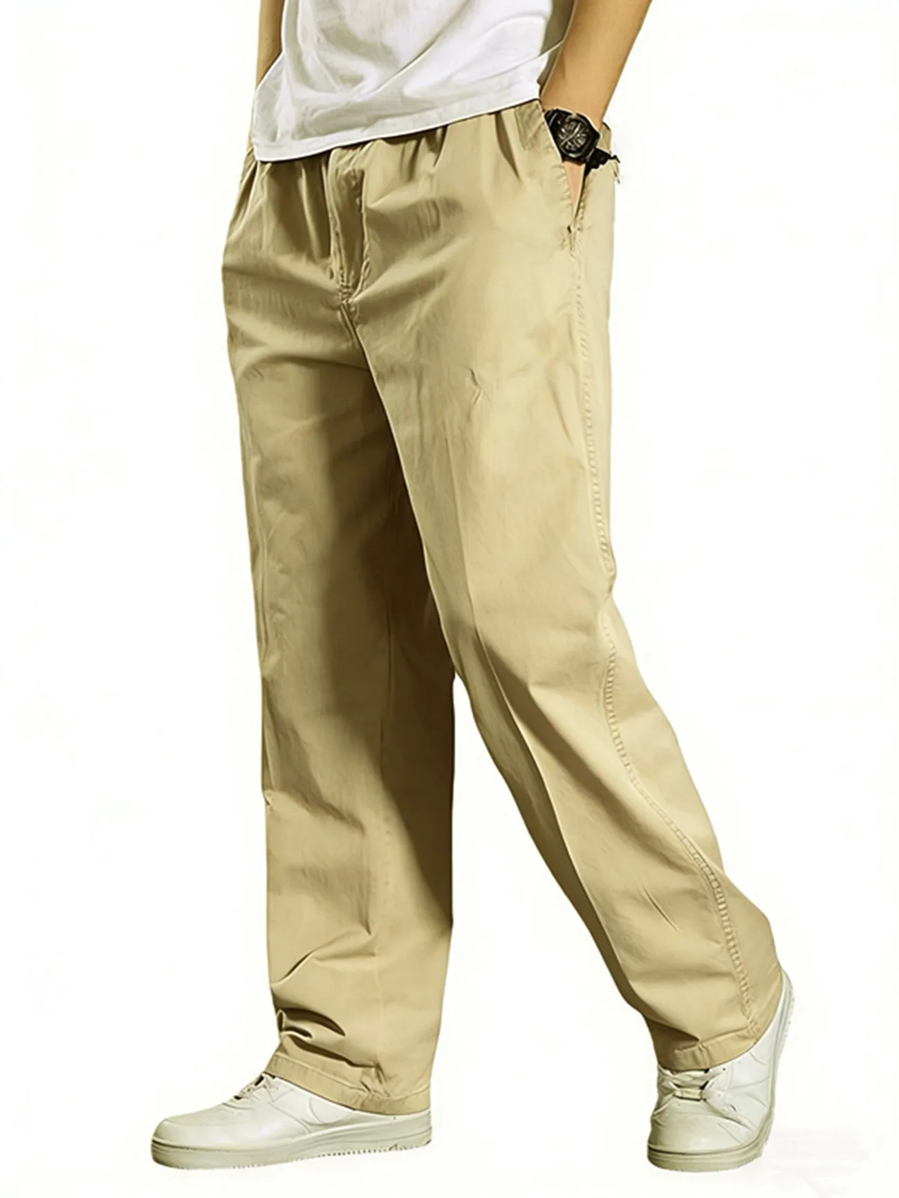 Spring and summer thin men's casual pants, oversized work pants, loose pants, straight leg elastic waistband