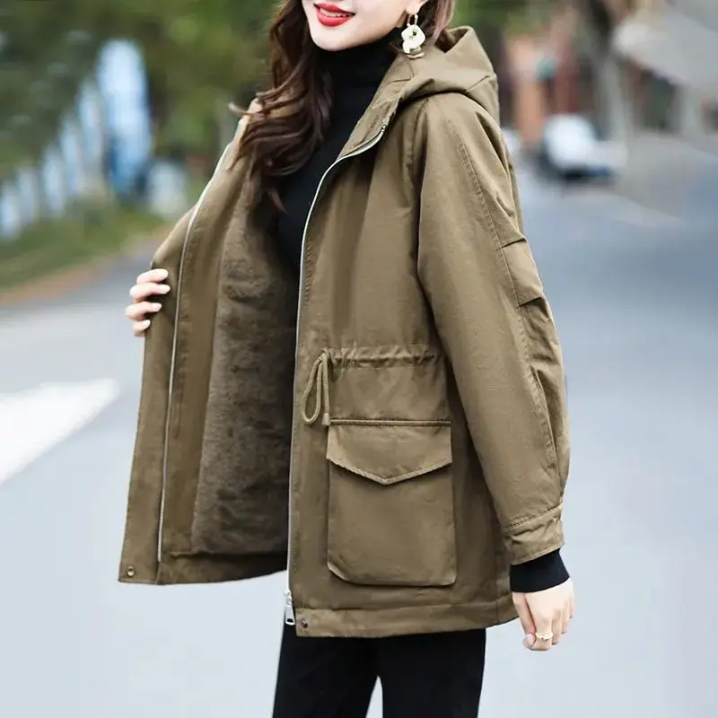 

Winter Female Add Velvet Parka Coat Korean Women Large Size Windbreaker Jacket Ladies Loose Thicken Hooded Outwear TT66