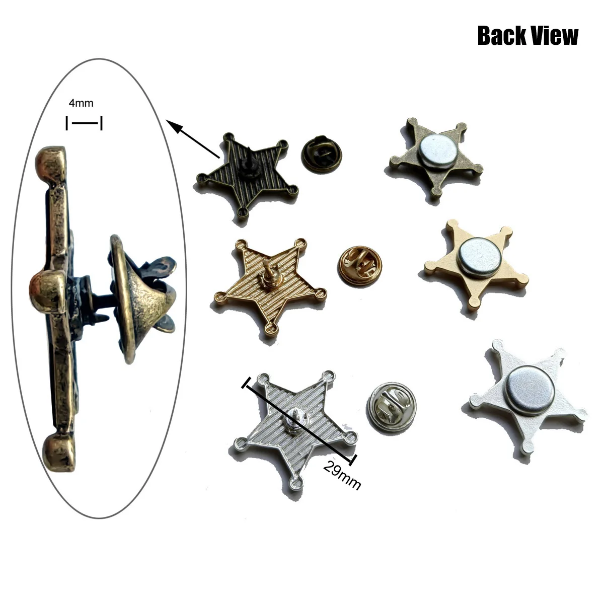 دبابيس شرطة خماسية للأطفال ، شارات دبوس طية صدر نجمة ، مجوهرات حفلة مجوفة ، إكسسوارات الموضة ، مقاسين ، 3 ألوان اختيارية