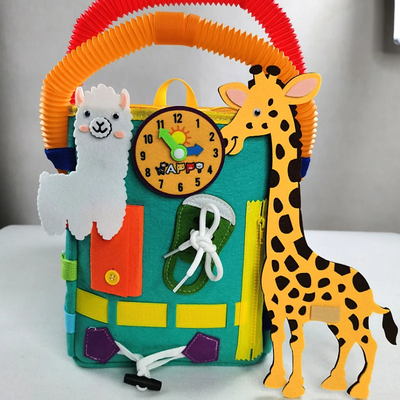 Bolsa de tablero ocupado Montessori para niños, juguetes de viaje con hebillas para aprender a desarrollar habilidades motoras finas y básicas para