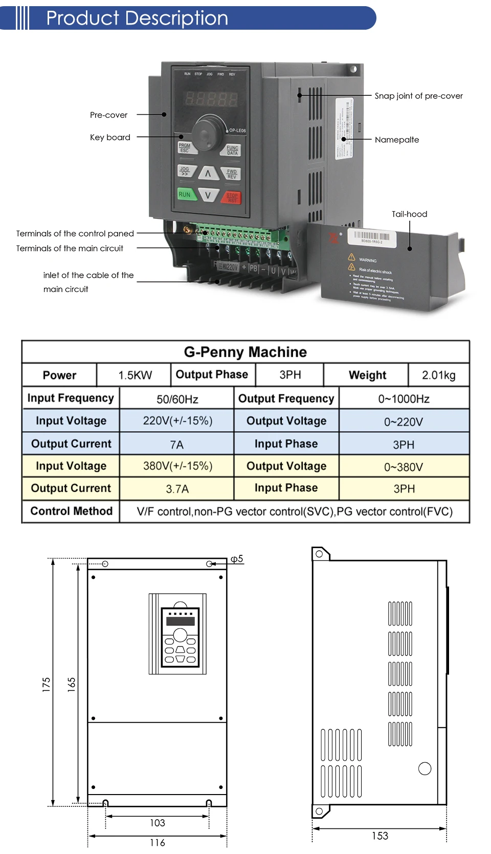 G-Penny 1,5 kW ER16 CNC-Spindelmotor, 80 mm, 110 V/220 V, Metallbearbeitungsspindel, VFD-Frequenzumrichter, Halterung, Wasserpumpe – Detail 11