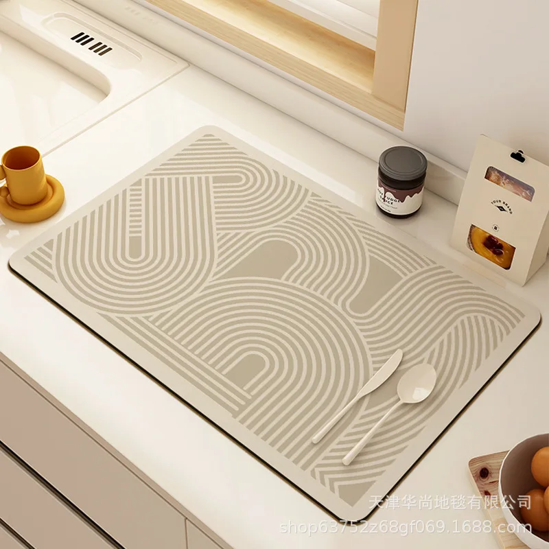 VIKAMA Silica Mud Line Kitchen Draining Pad Countertop Easy to Clean and Wipe Clean Bar Counter Coffee Machine Mat Home Decor