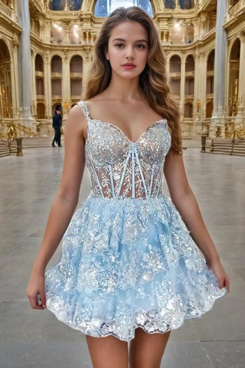 Tule renda applique em camadas vestidos de baile curto para adolescente lantejoulas brilhantes fora do ombro plissado vestido de baile acima do joelho, mini