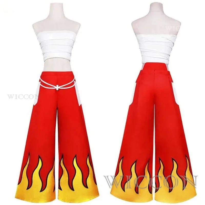 dd54アニメコスプレ女性用日本アニメロールエルザ・スカーレットコスチュームパンツホワイトチューブトップレッドクールセットダークブルーテールタトゥースティック